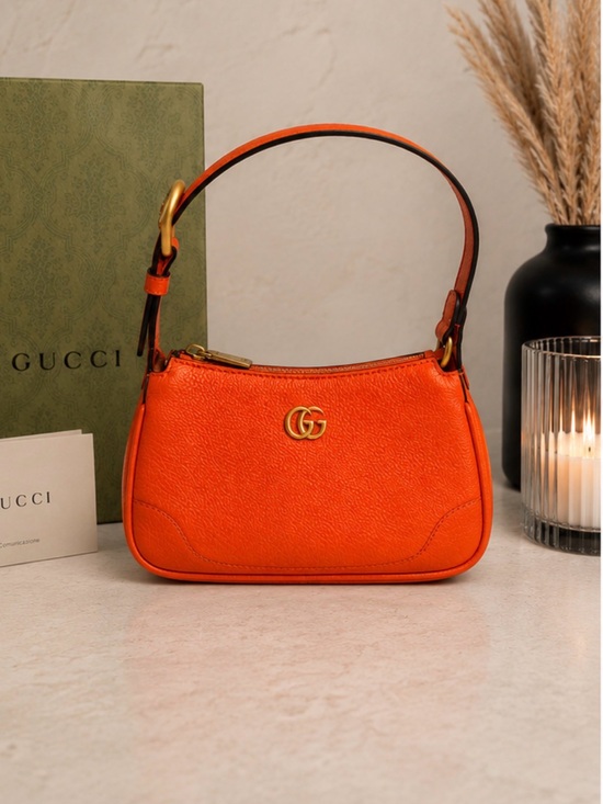Gucci Handbags - Gucci Orange Pebbled Leather Mini Shoulder Bag🍊NWTs GG Gold Hardware - Full Set